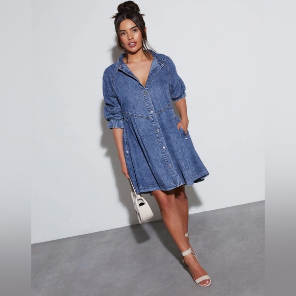 NWT! Fate Chambray Jean Dress / Size S - Picture 4 of 8